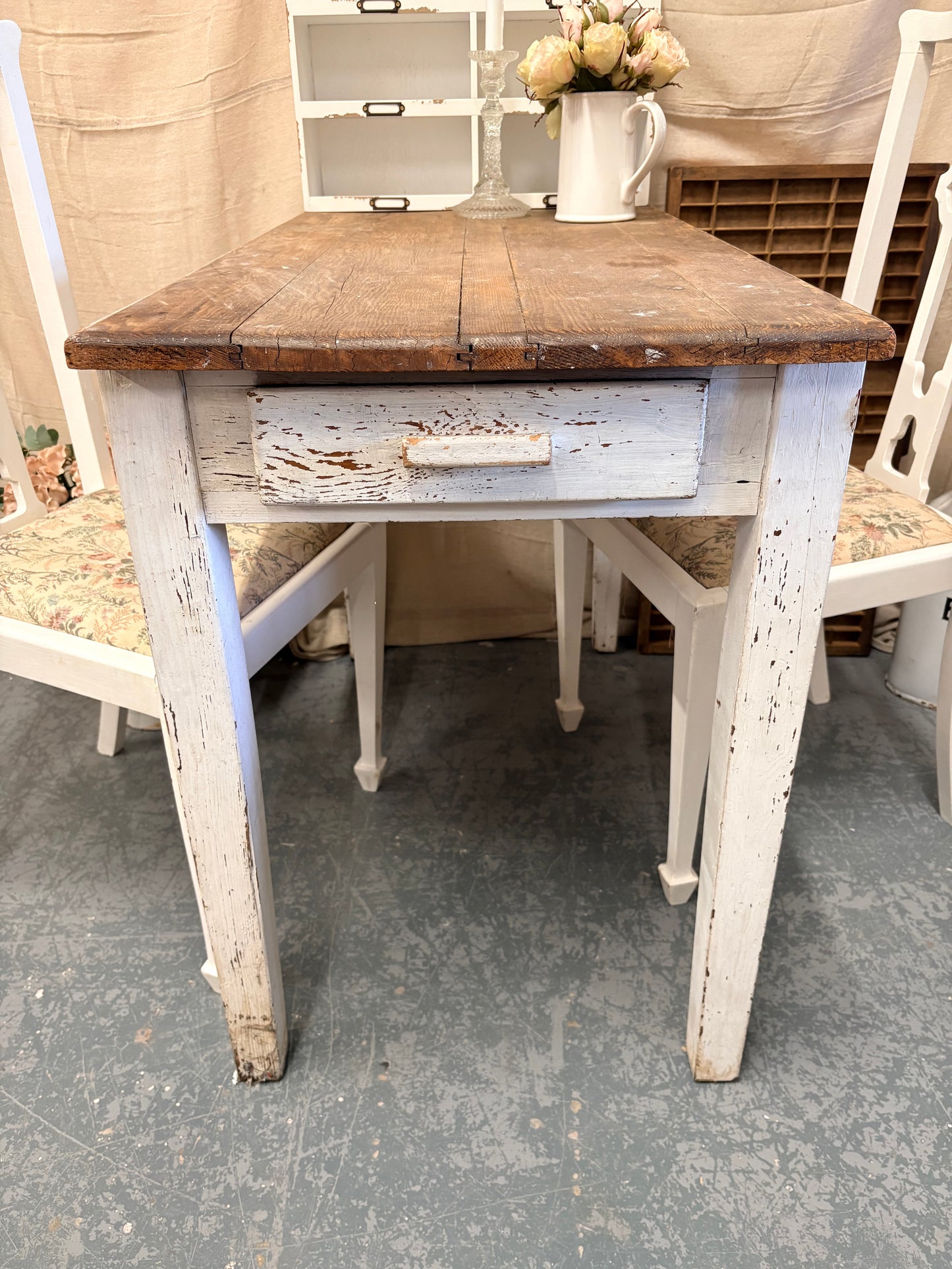 Victorian Pine Kitchen Table Single Drawer Solid Sturdy Shabby Painted