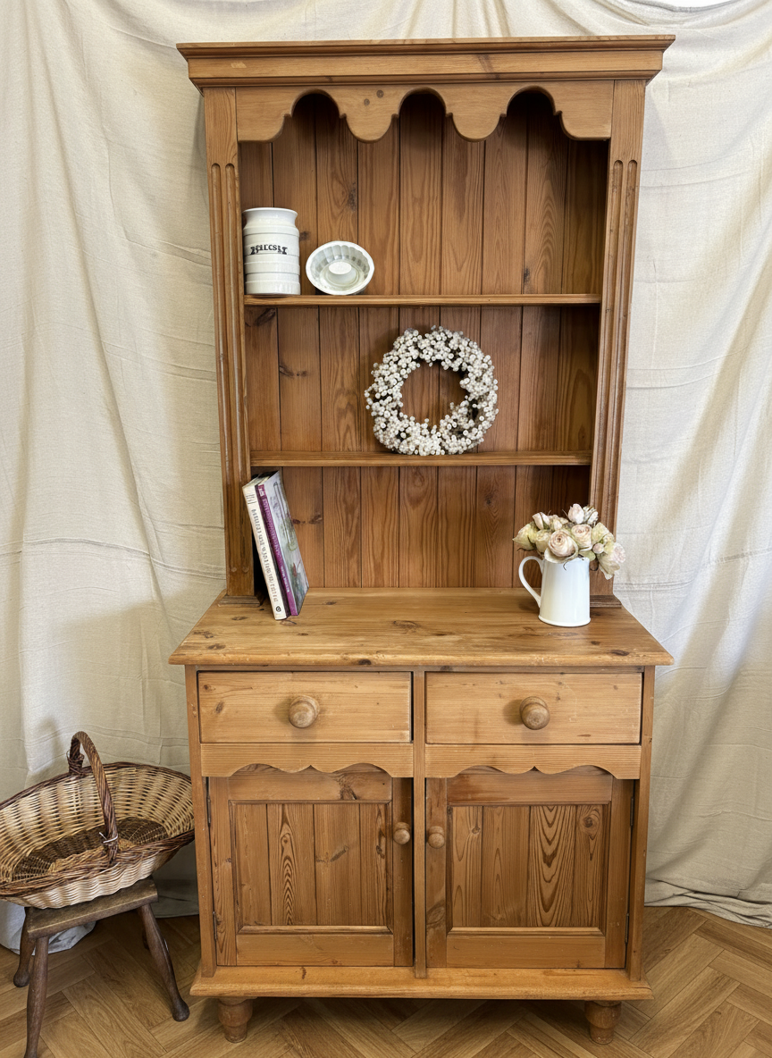Tall Solid Wooden Rustic Pine Country Farmhouse Style Open Dresser
