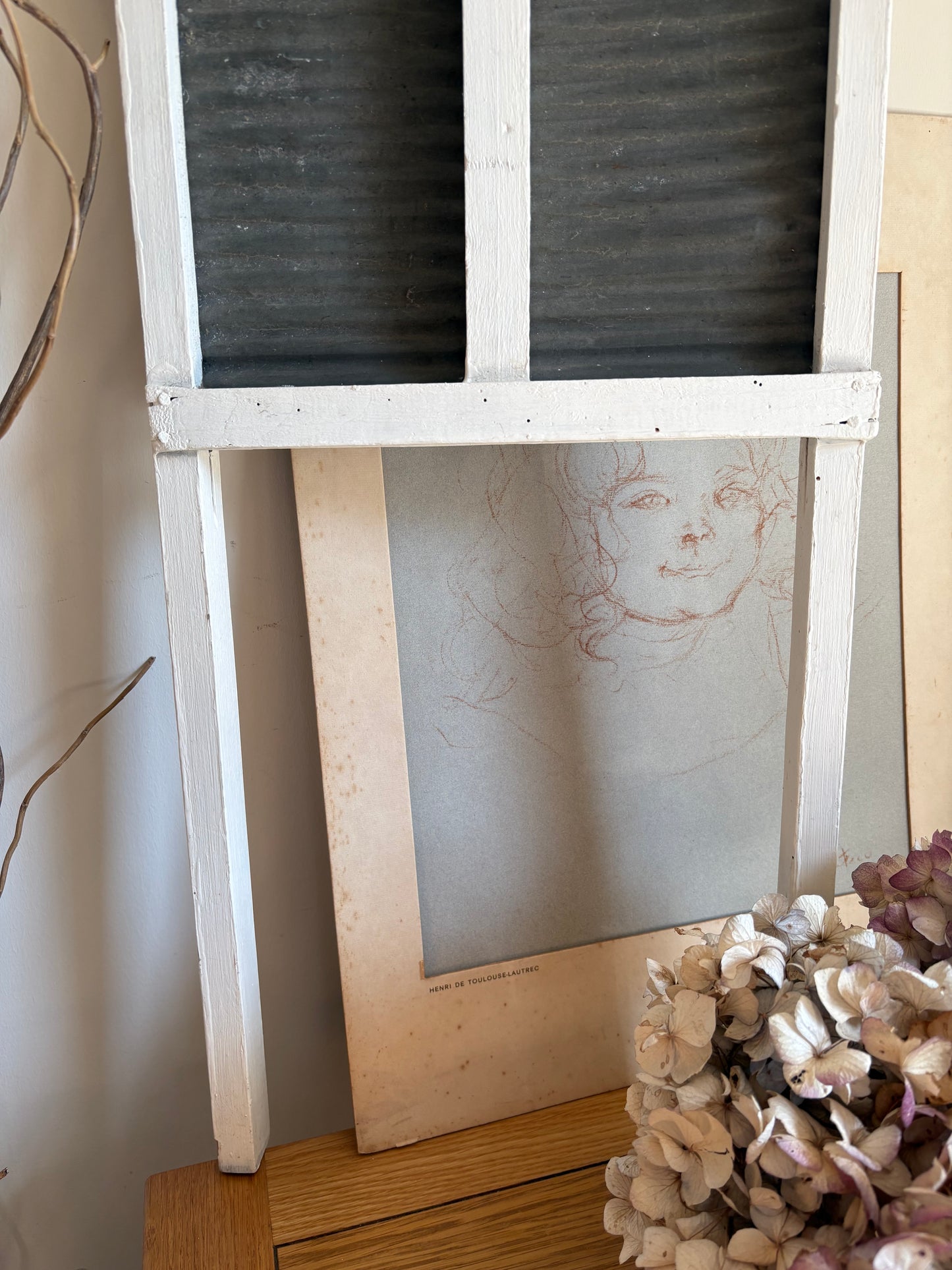 Vintage White Wooden and Metal Washboard