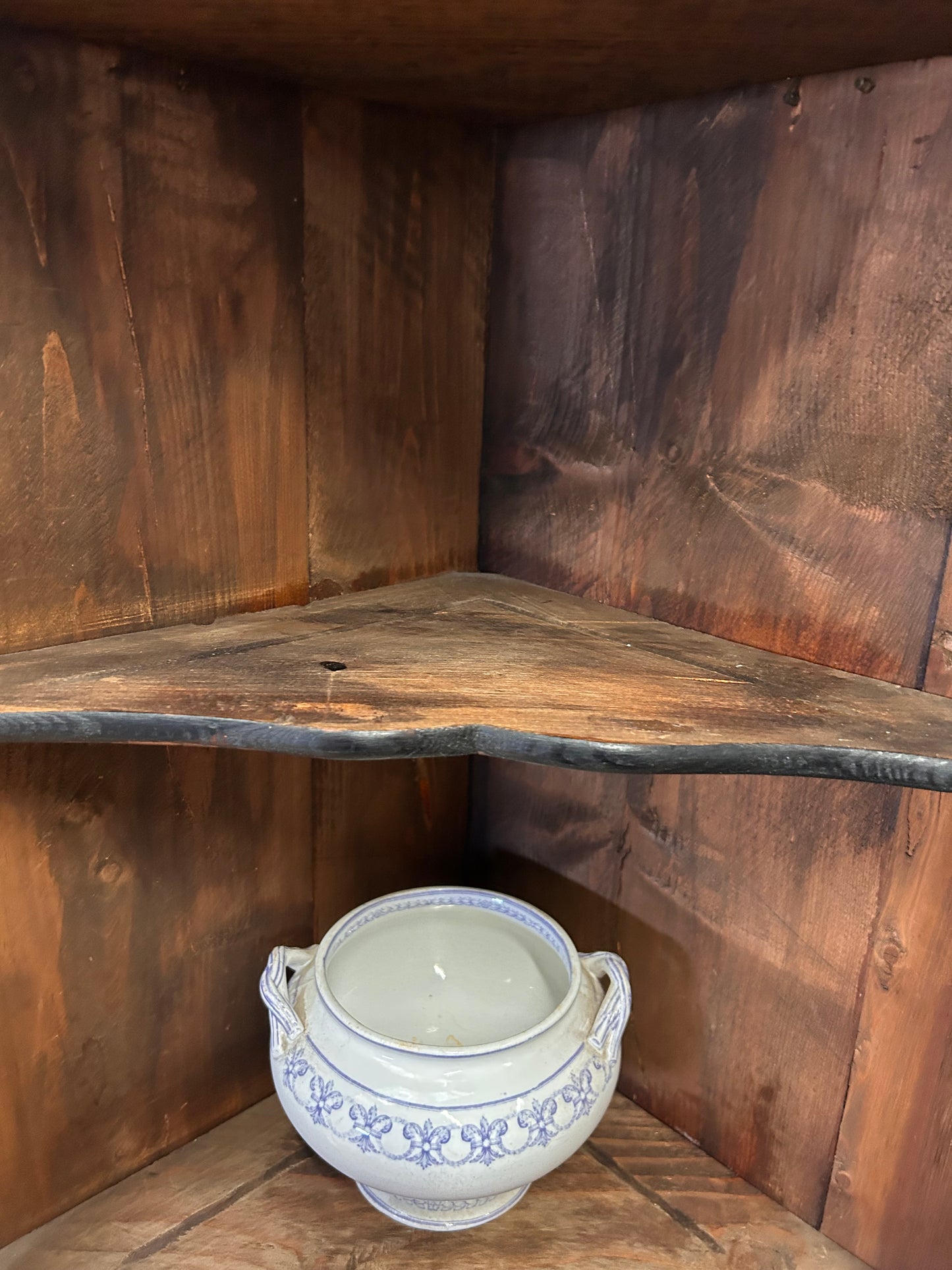 An Edwardian mahogany corner wall cabinet with a glazed front great condition
