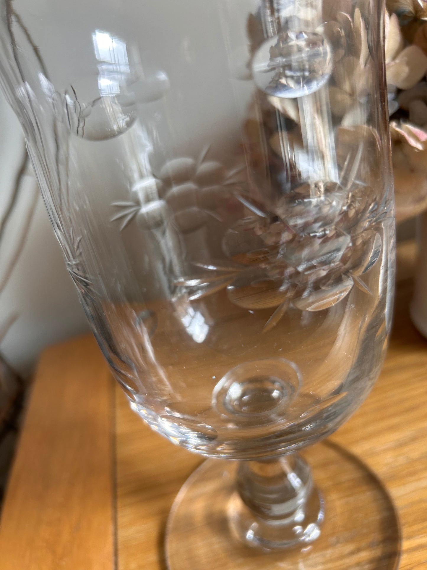 Beautiful Antique Victorian Glass etched celery vase ideal for flowers or candle