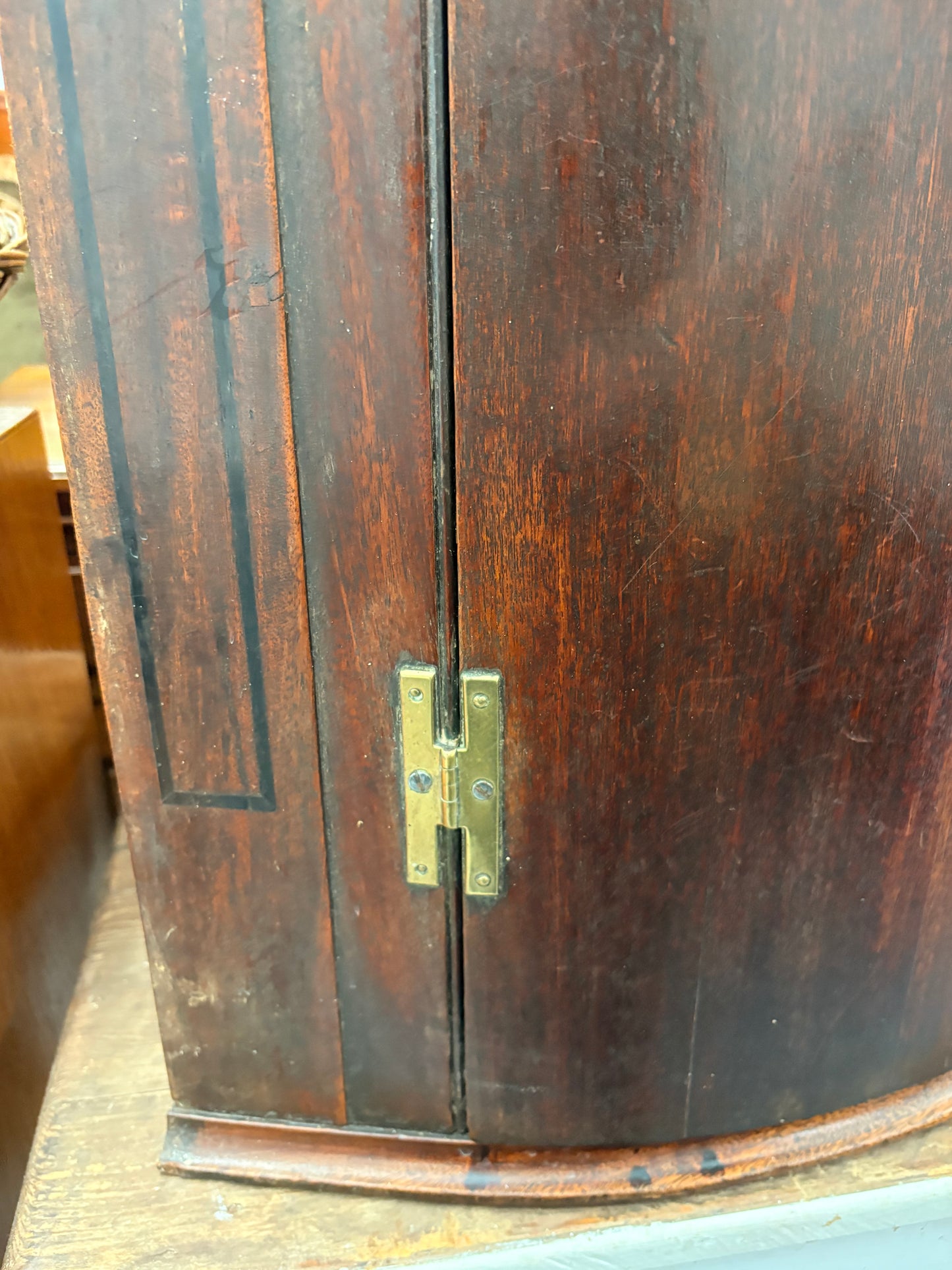 Antique Georgian Mahogany bow fronted  corner cupboard cabinet three shelves
