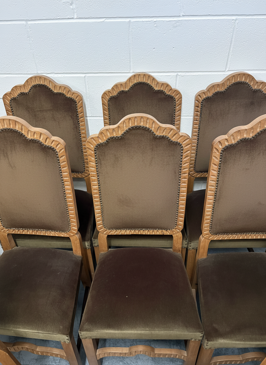 Set of Eight Light brown 20th century upholstered dining chairs