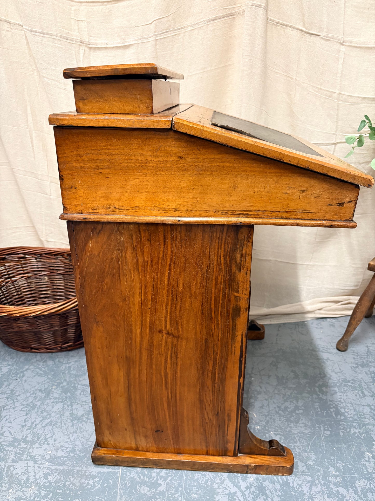 Victorian Antique Inlaid Walnut Davenport Desk - Compact Drawer Storage