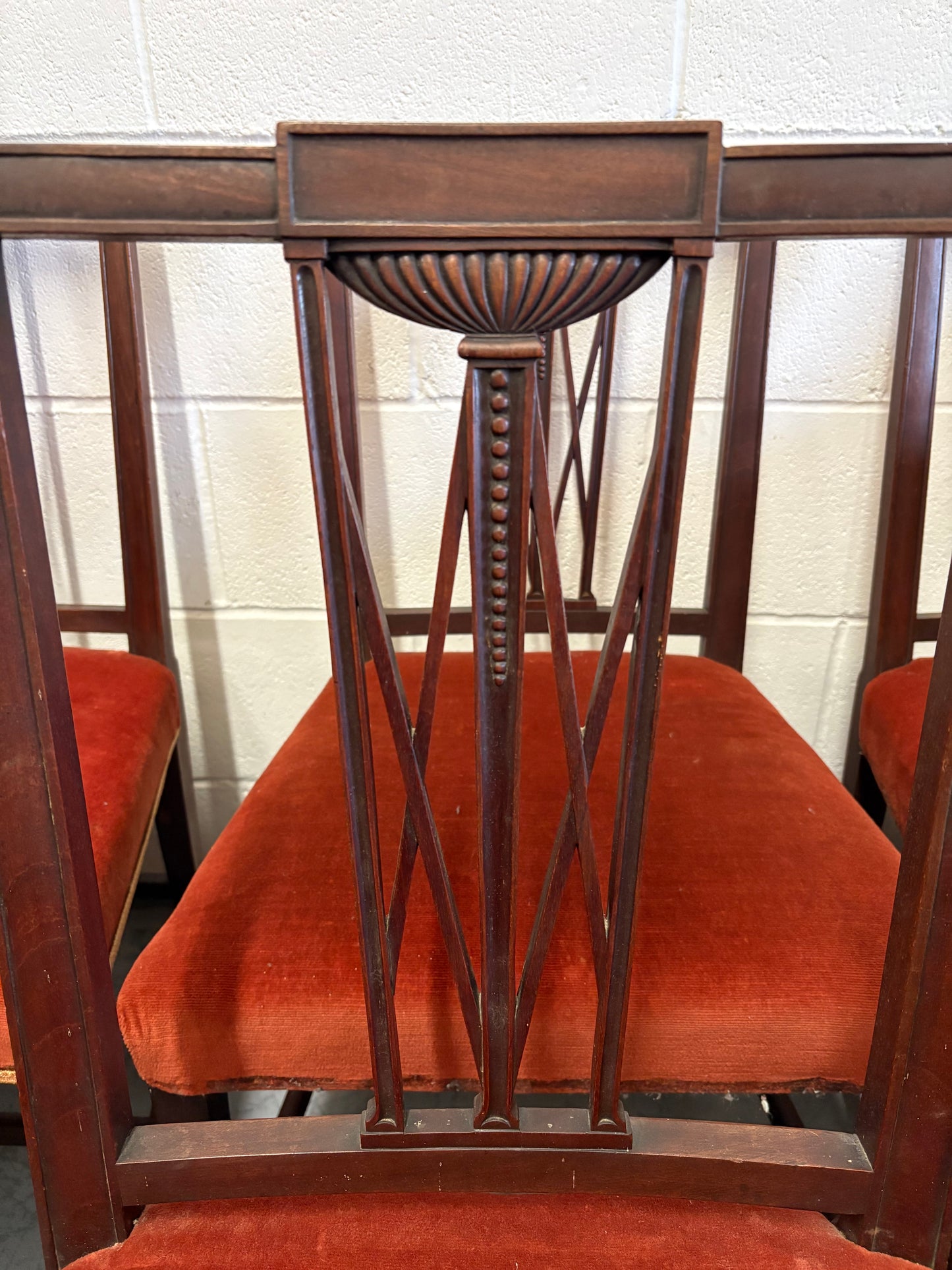Set of Six 19th century Elegant mahogany dining chairs with Rust coloured seats