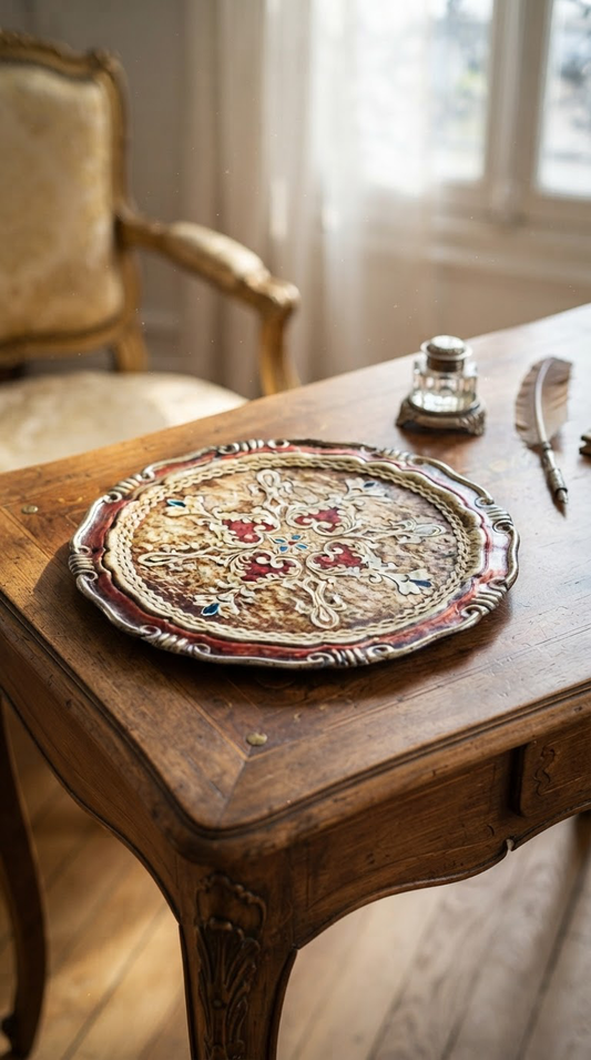 Beautiful decorative vintage mid-century Italian Florentine hand-painted and gilt wooden serving tray