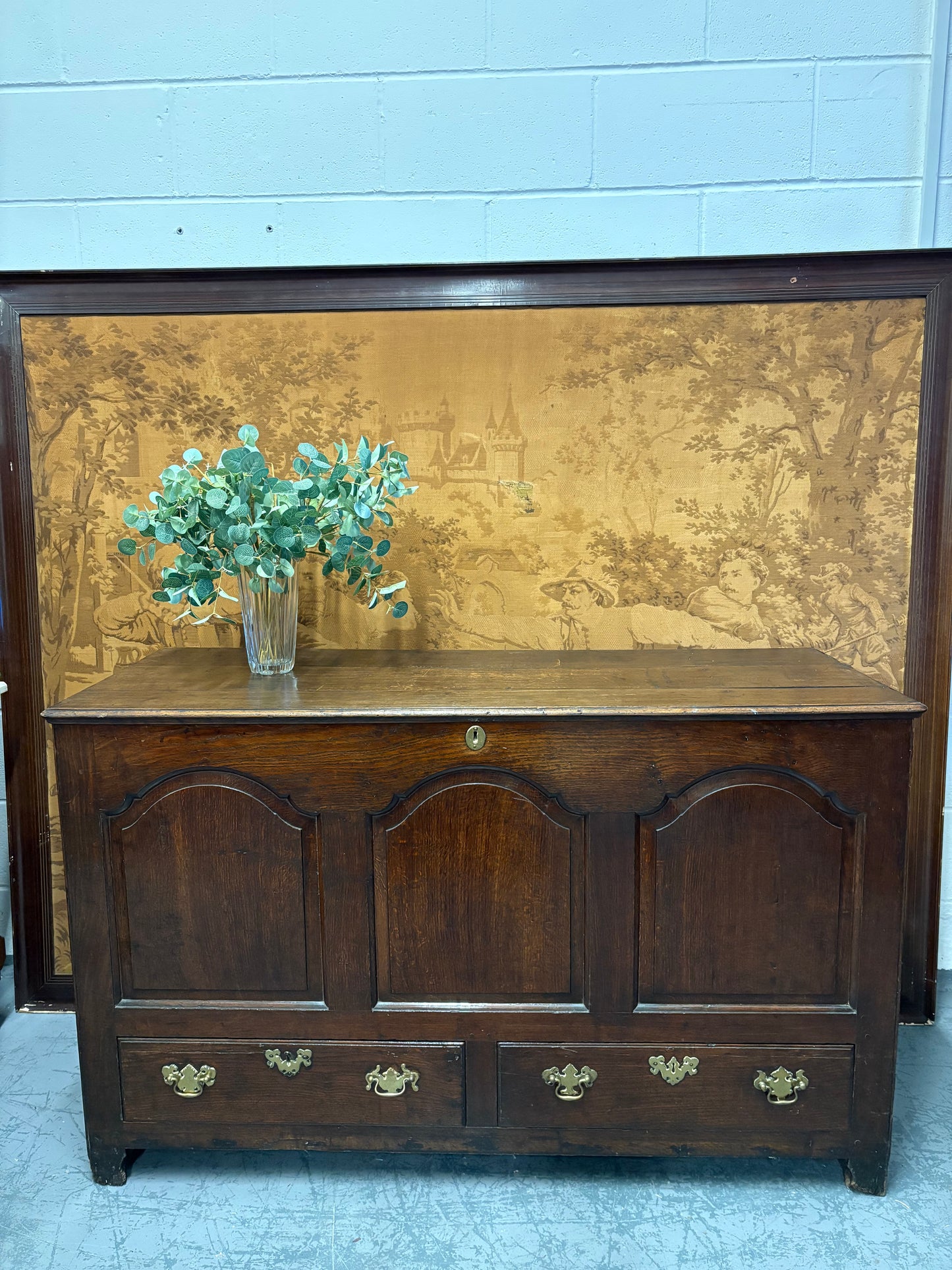Large Antique 18thC Country House Paneled Oak Mule Chest