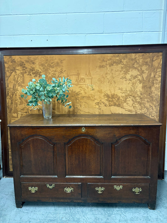 Large Antique 18thC Country House Paneled Oak Mule Chest