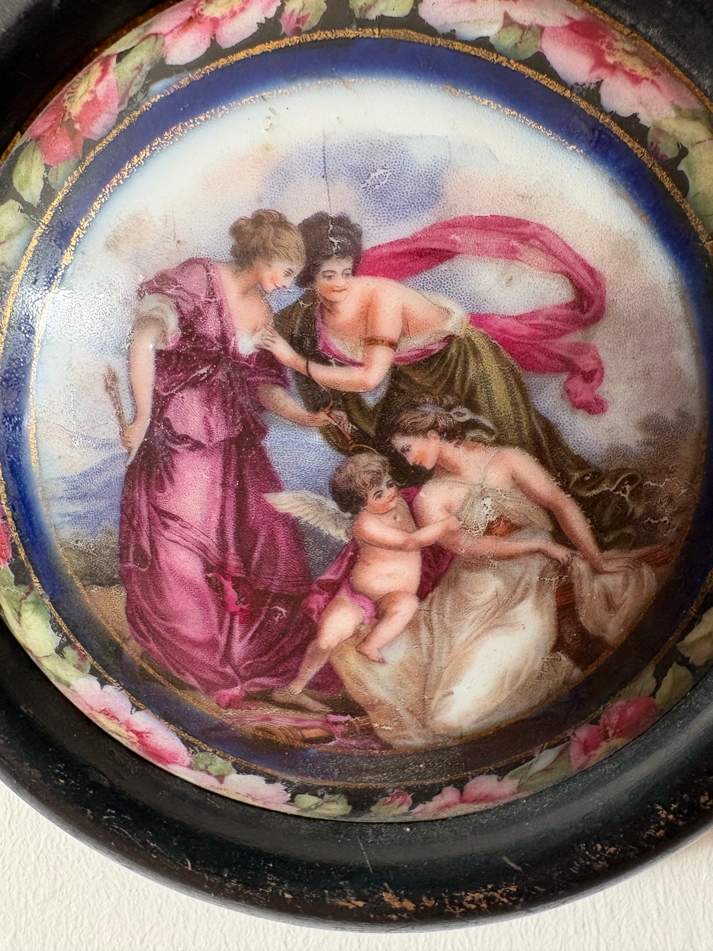 Beautiful hand painted framed antique porcelain Minature