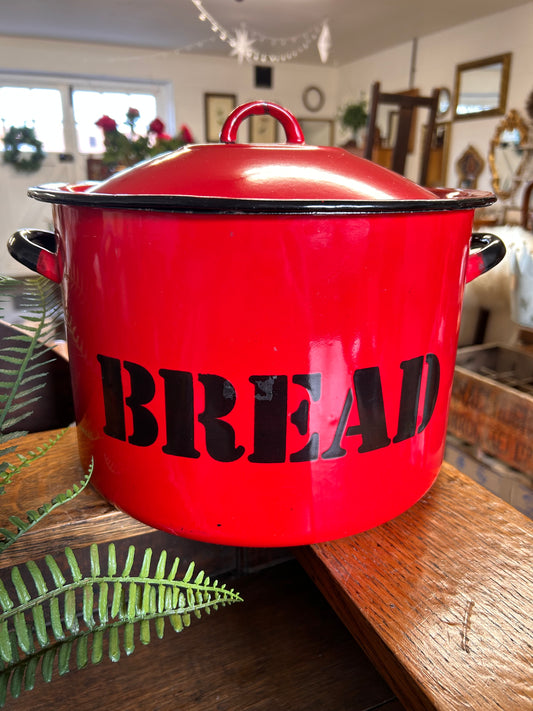 Vintage Red 1970s Polish Enamel bread bin nice condition