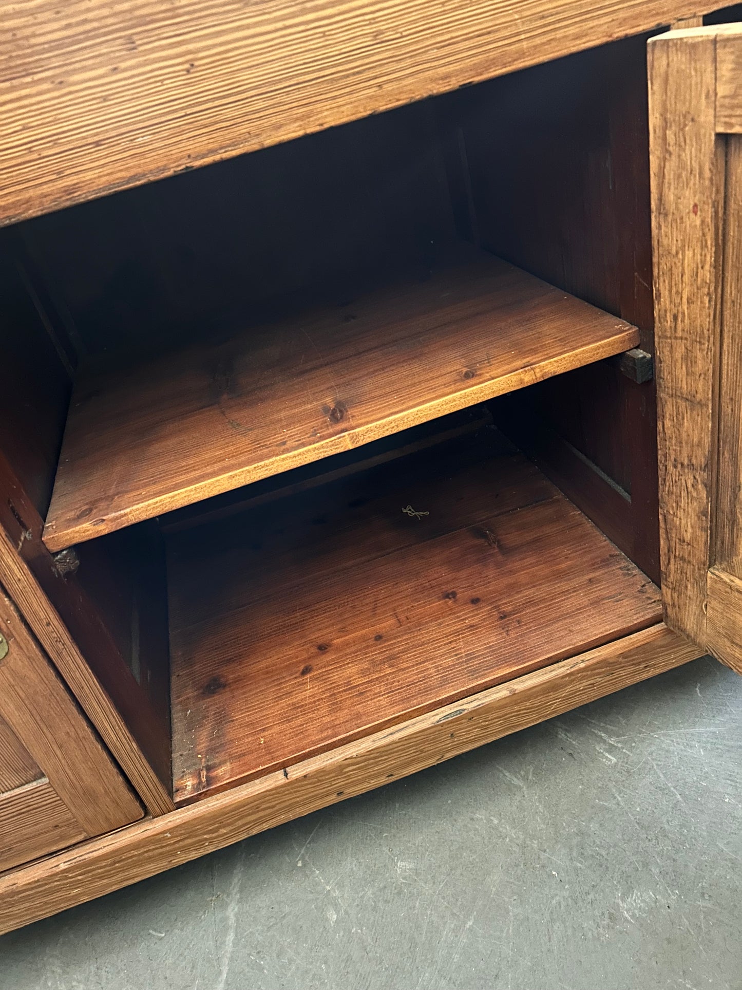 Antique Pitch Pine Large Partners Desk with Cupboards and drawers