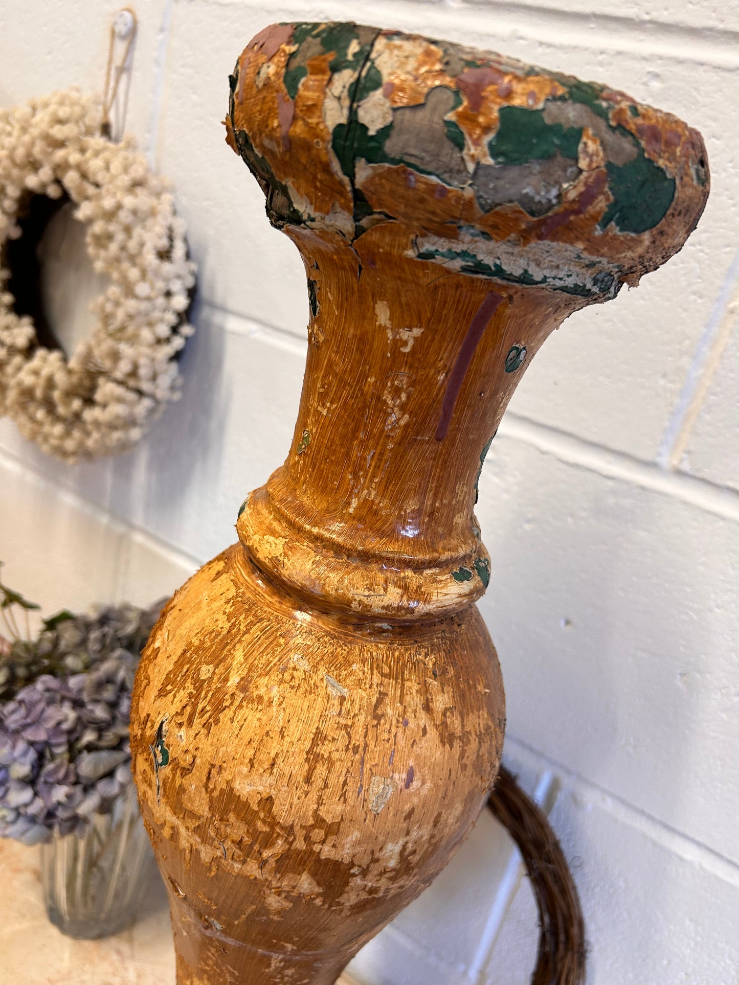 Shabby French 19thC Salvaged balistrail original paint repurposed candle stand