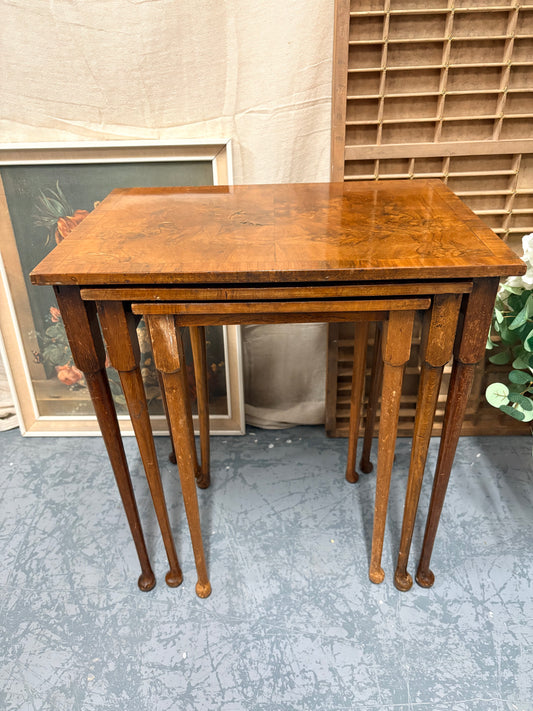 Nest of Antique Burr Walnut Coffee / lamp side / living room tables