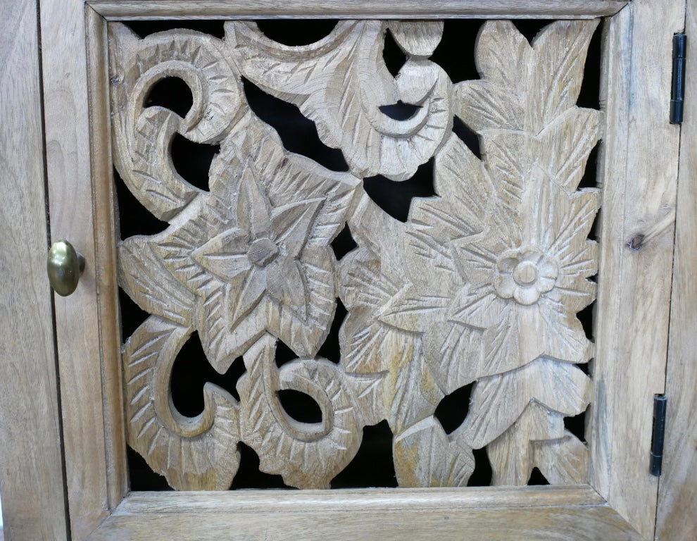 Decorative Carved Solid Wood Bedside Table cupboard storage