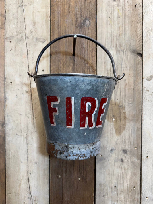 Vintage Galvanised Fire Bucket Log Basket / Plant Pot / Planter Pail Kindling