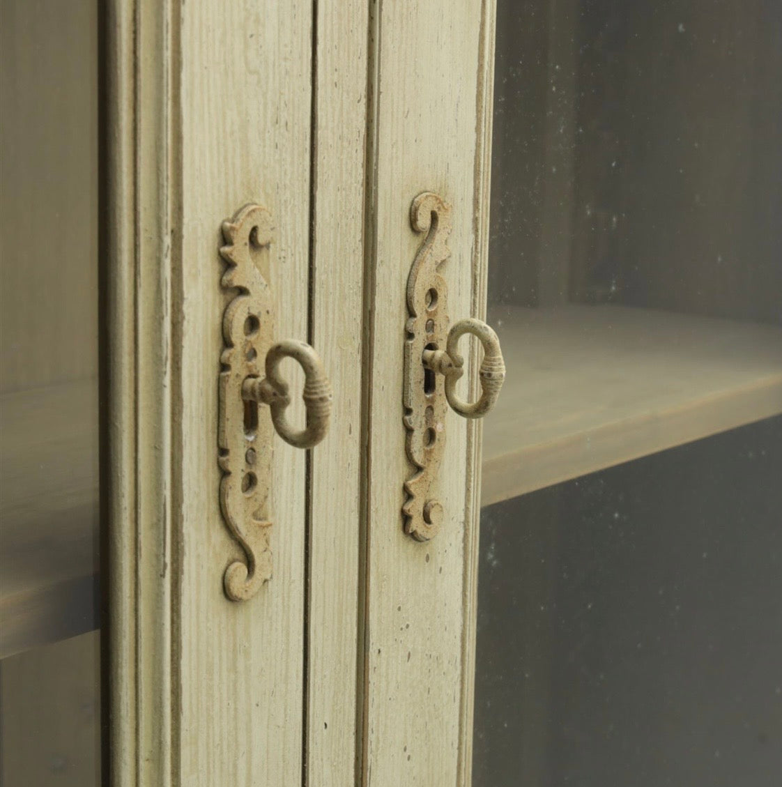 Stunning Vintage French Painted Pine cabinet Glazed doors carving shelves cabriole legs