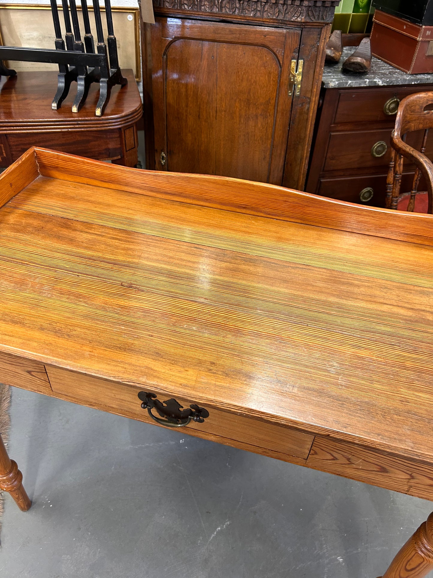 Beautiful Victorian Pitch Pine Washstand raised gallery back