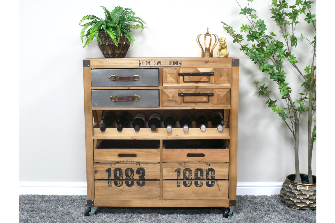 Vintage Industrial Style Fir wood Kitchen Storage Island Serving Unit