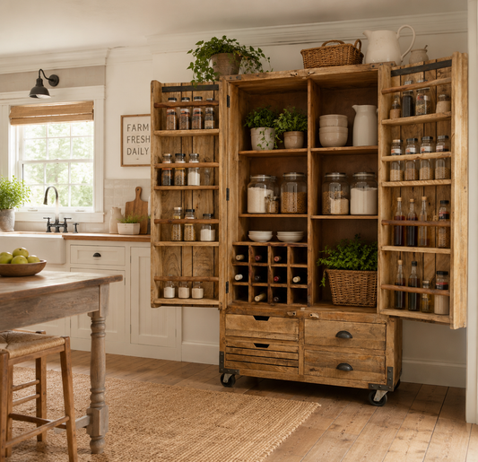 Rustic Wooden Kitchen Pantry Larder storage Cupboard Unit Delivery UK