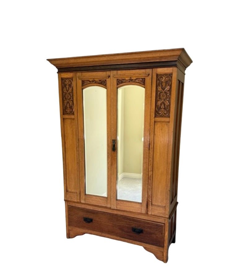 Beautiful Antique Satinwood Edwardian double wardrobe with a lower drawer.