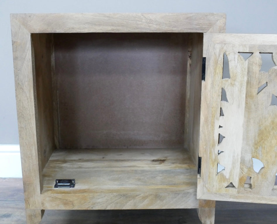 Decorative Carved Solid Wood Bedside Table cupboard storage