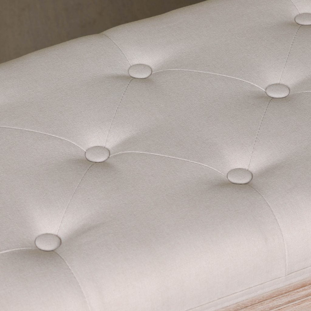 Light Birch Wood and Cream Linen Upholstered Bench - Living Bedroom Dressing Room