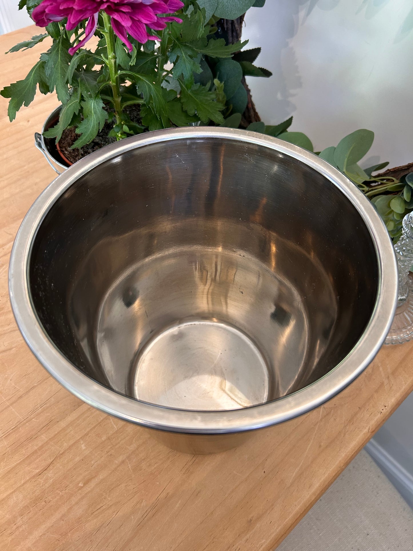 Vintage white metal champagne bucket with handles