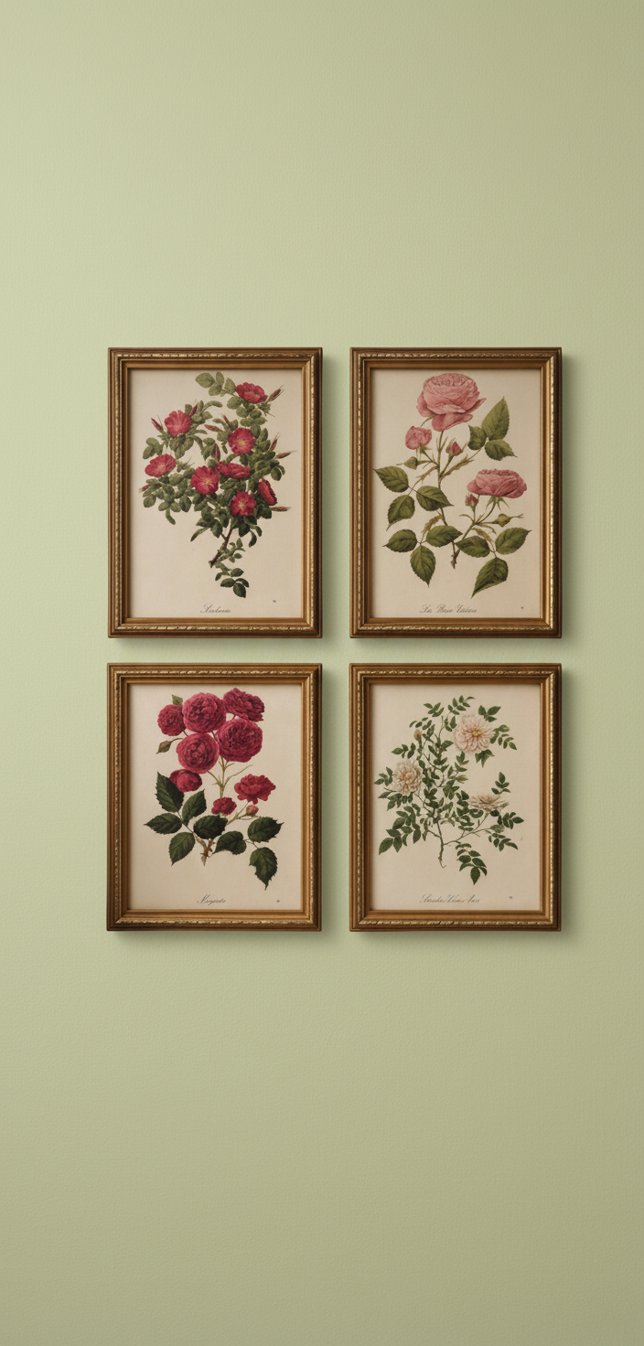 A set of four Vintage floral botanical prints in gold frames and glazed￼
