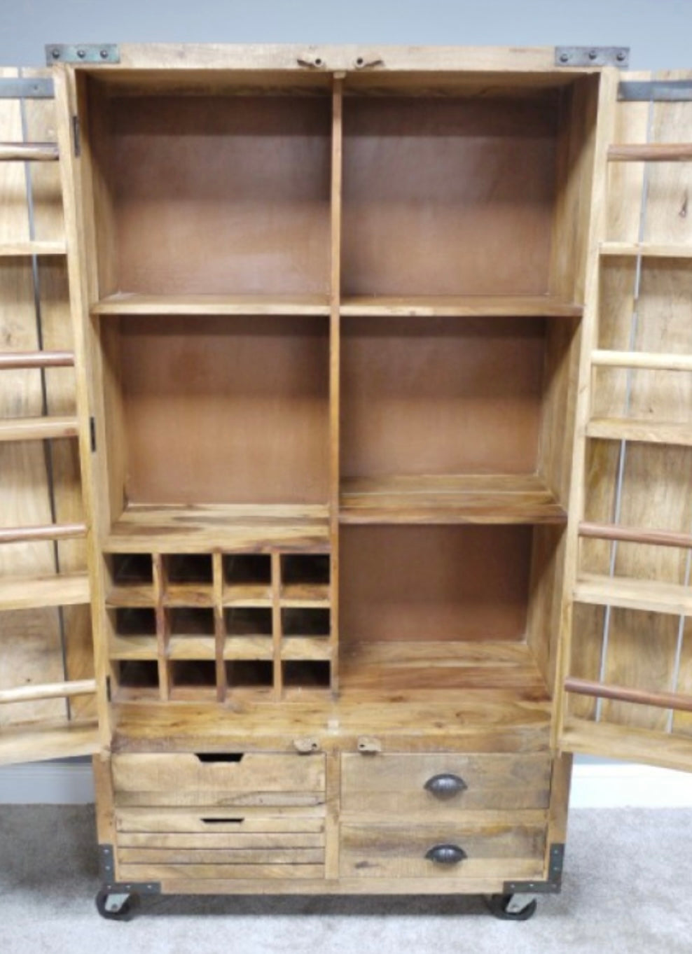 BESTSELLER Large Wooden Pantry Larder Kitchen Storage Unit Fitted out on wheels