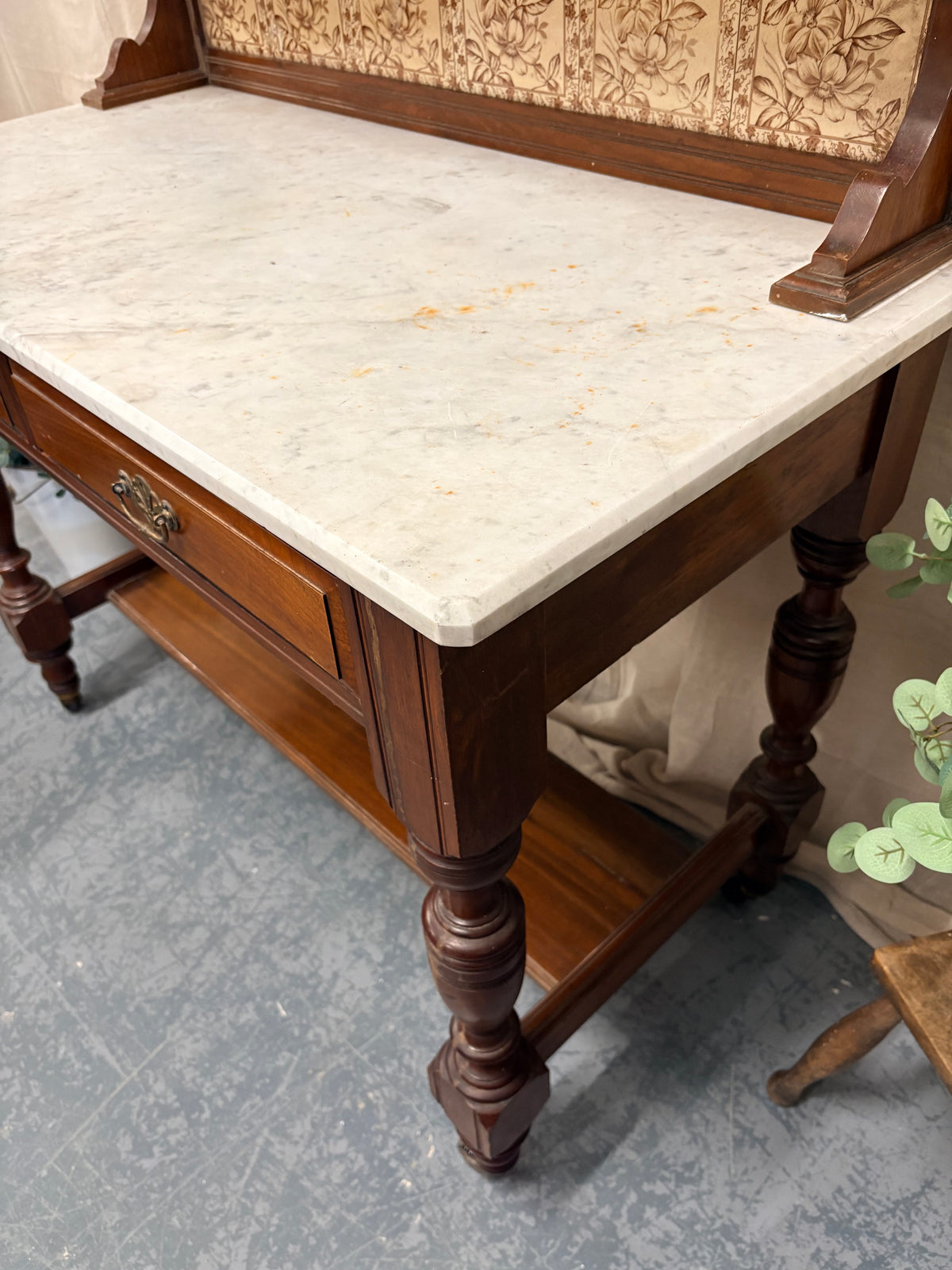 Country House Antique Marble top & Tiled back Washstand Side Console Table