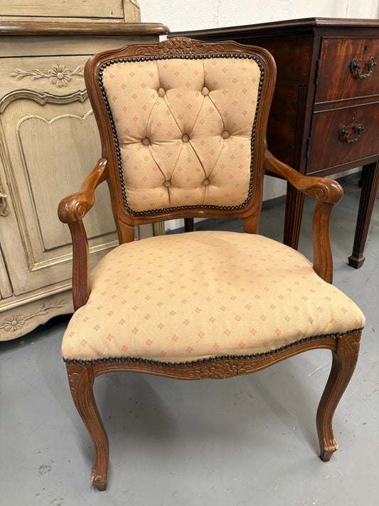 French Louis Style Carved Button back vintage occasional bedroom chair