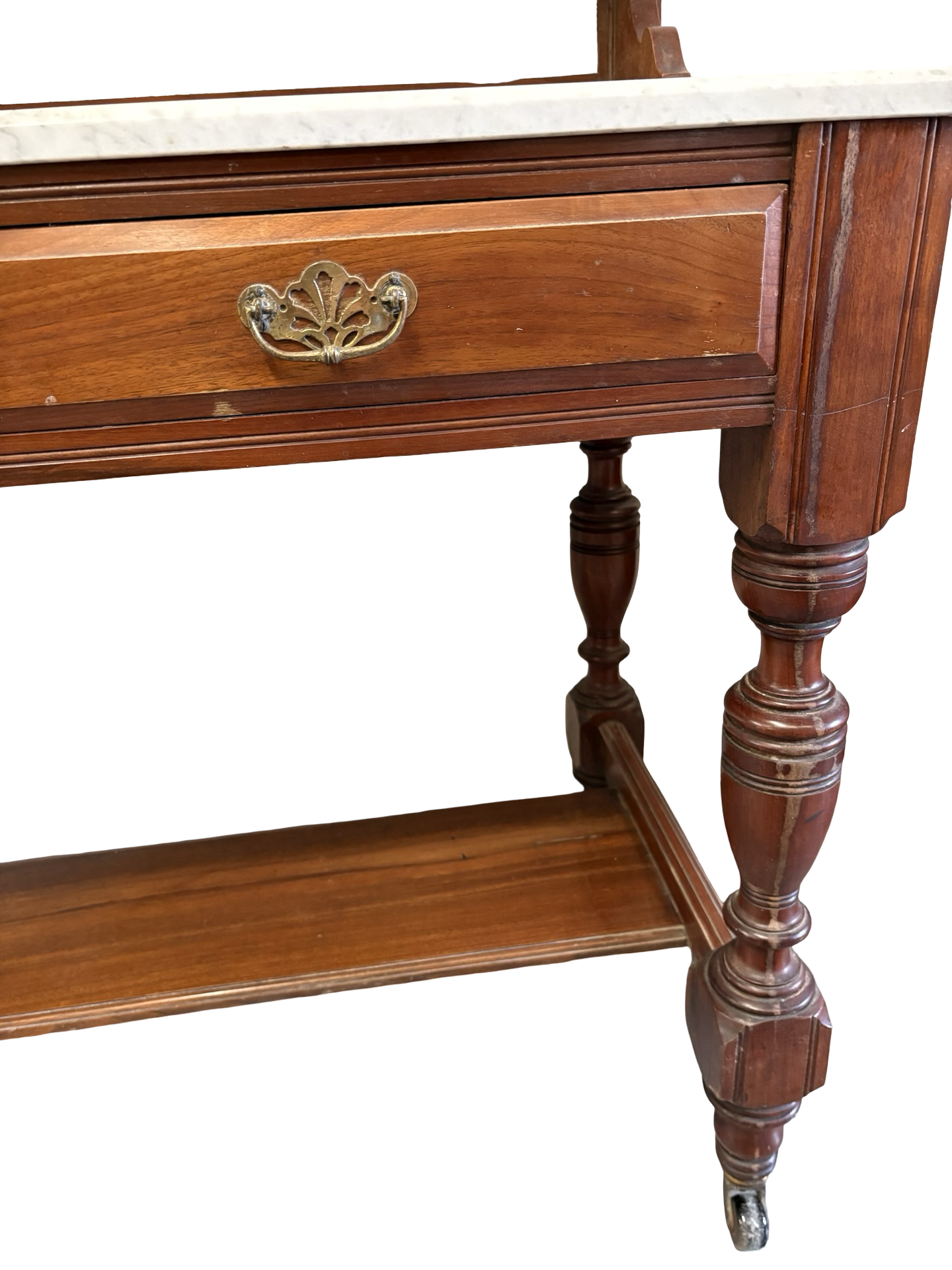 Edwardian Antique Marble top & Tiled back Washstand Side Console Table