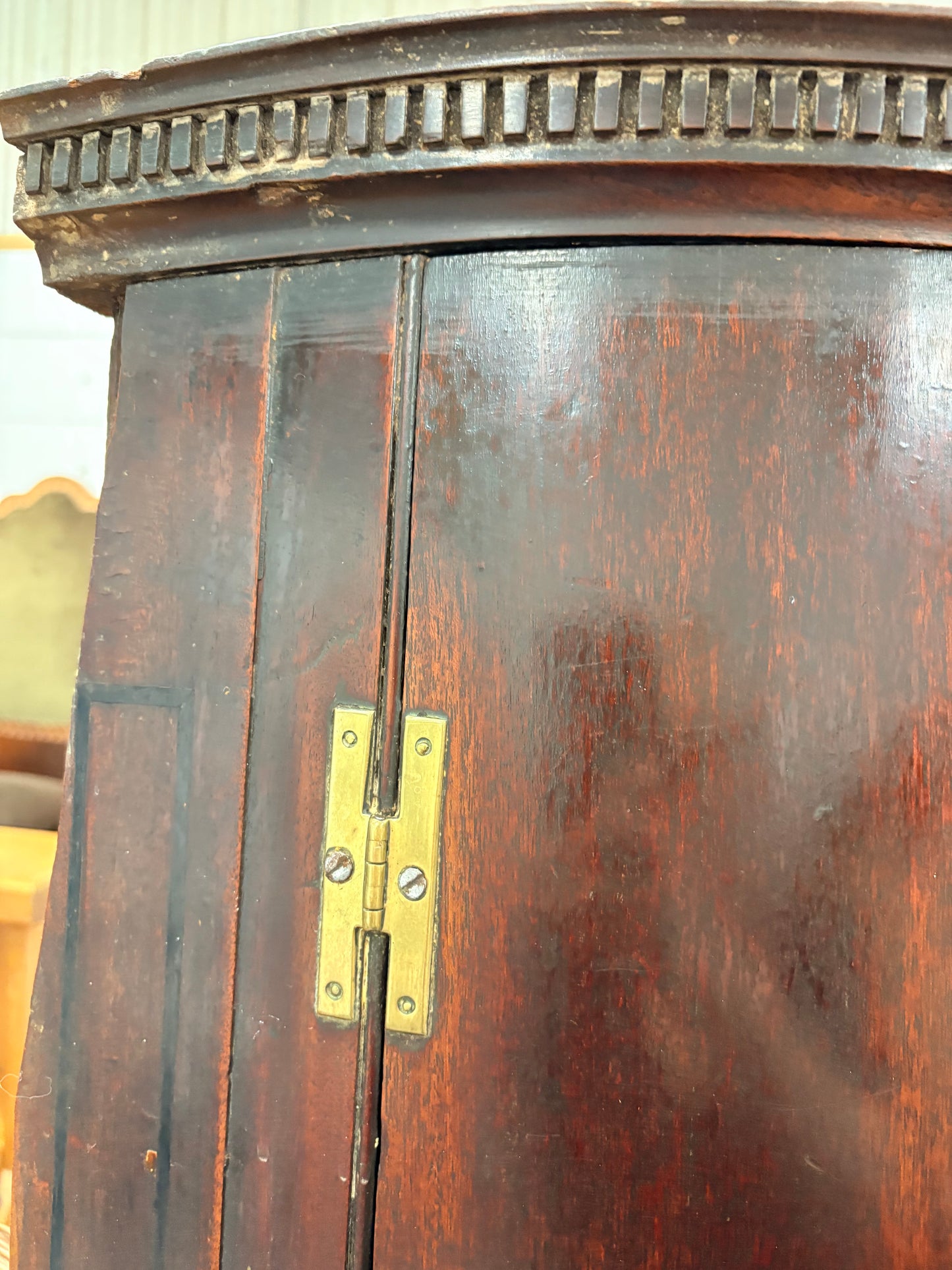 Antique Georgian Mahogany bow fronted  corner cupboard cabinet three shelves