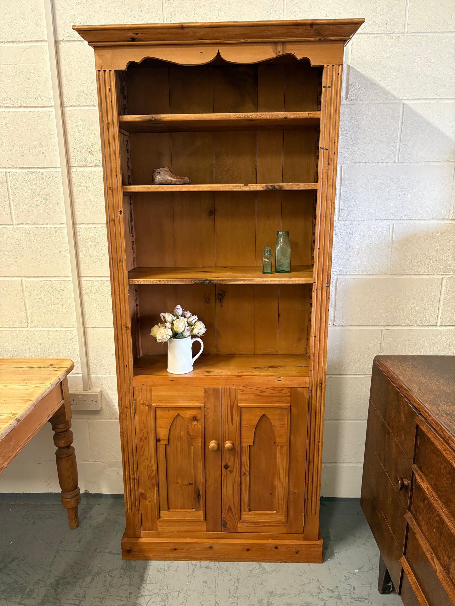 Tall Solid Wooden Rustic Pine Country Farmhouse Style Open Bookcase