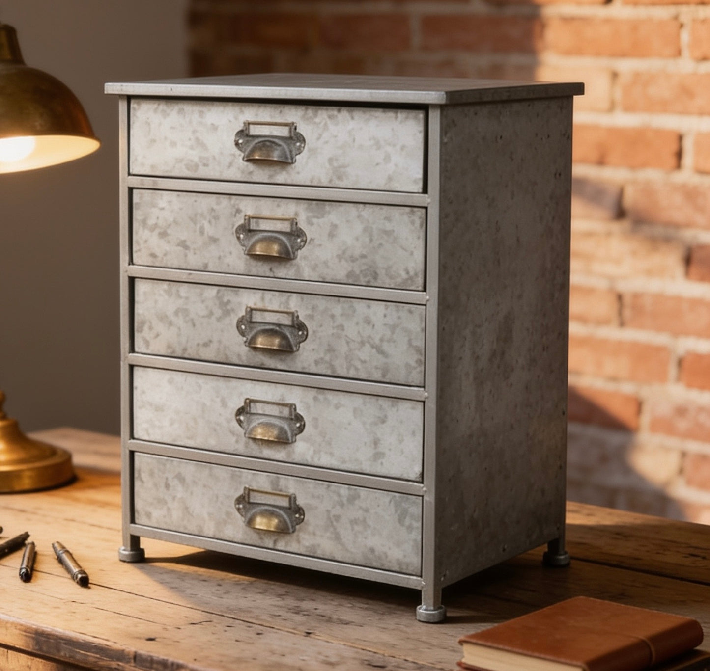 Metal Desktop 5 drawer filing storage unit - artist maker collector vintage look