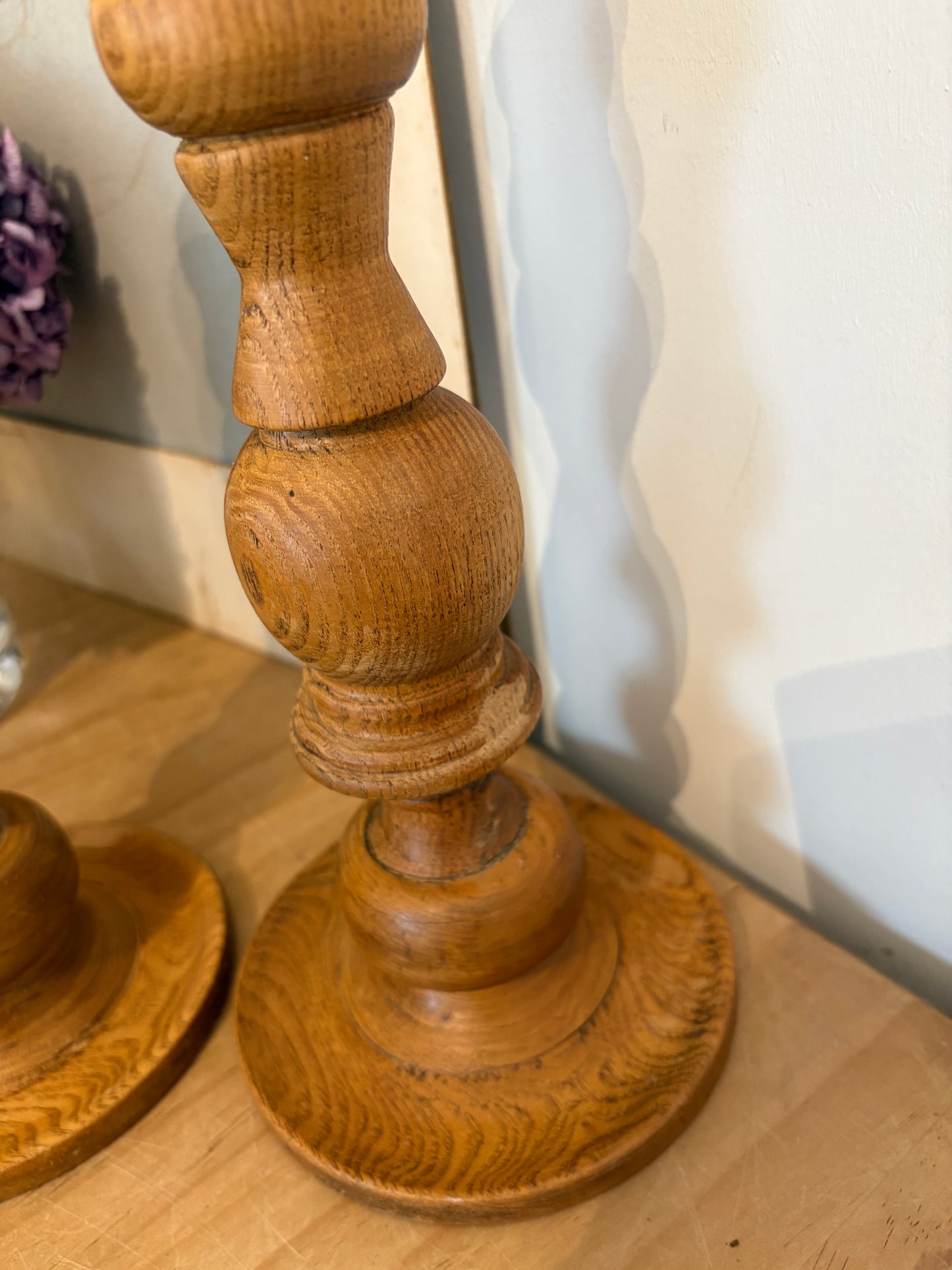 Pair of Vintage Wood Turned candlestick holders