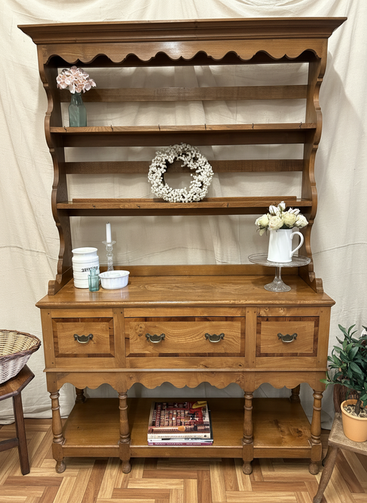 Country House Georgian design elm dresser with plate rack.