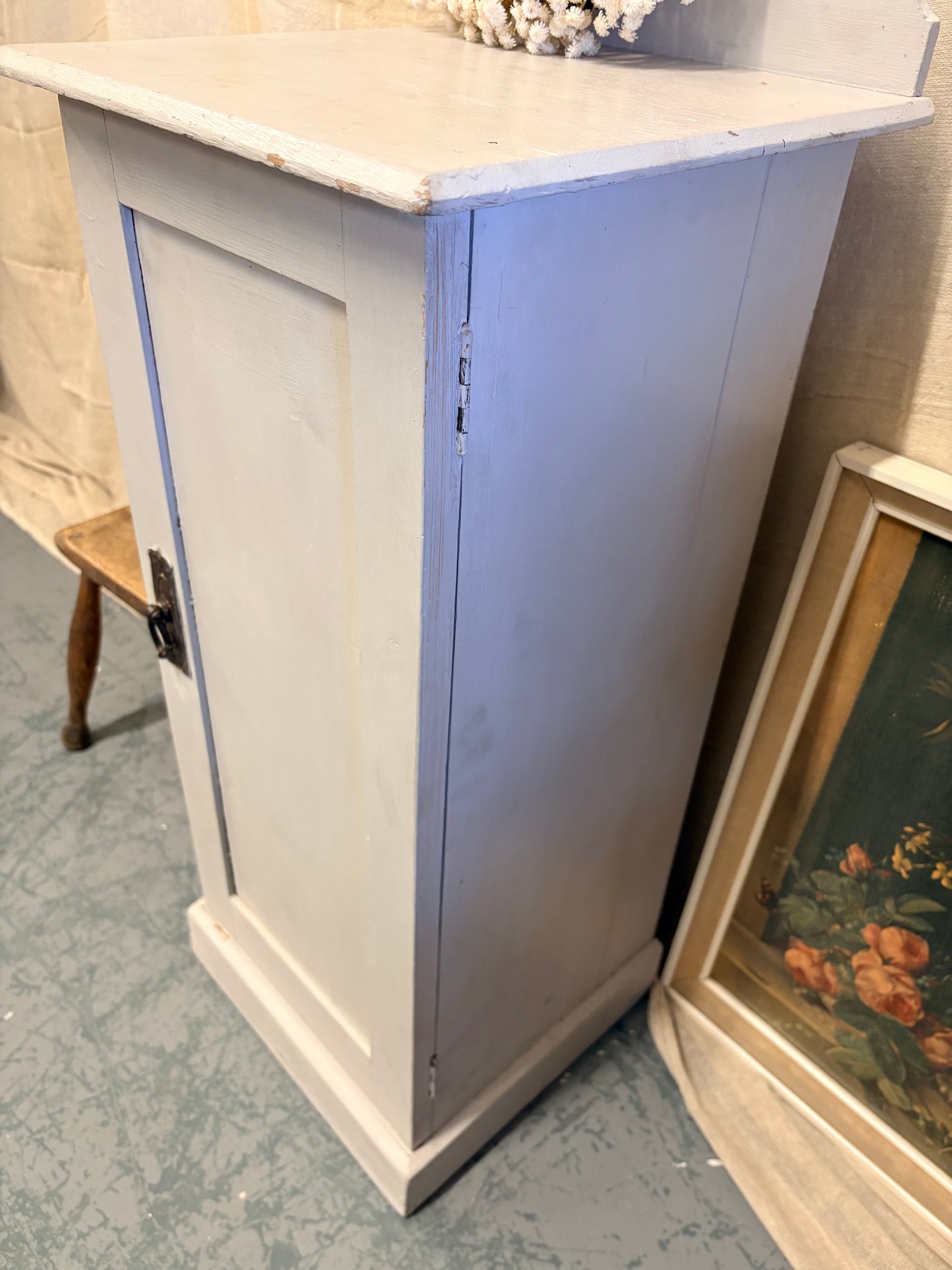 Antique Victorian Pine bedside pot cupboard Country Farmhouse style - Shabby grey paint