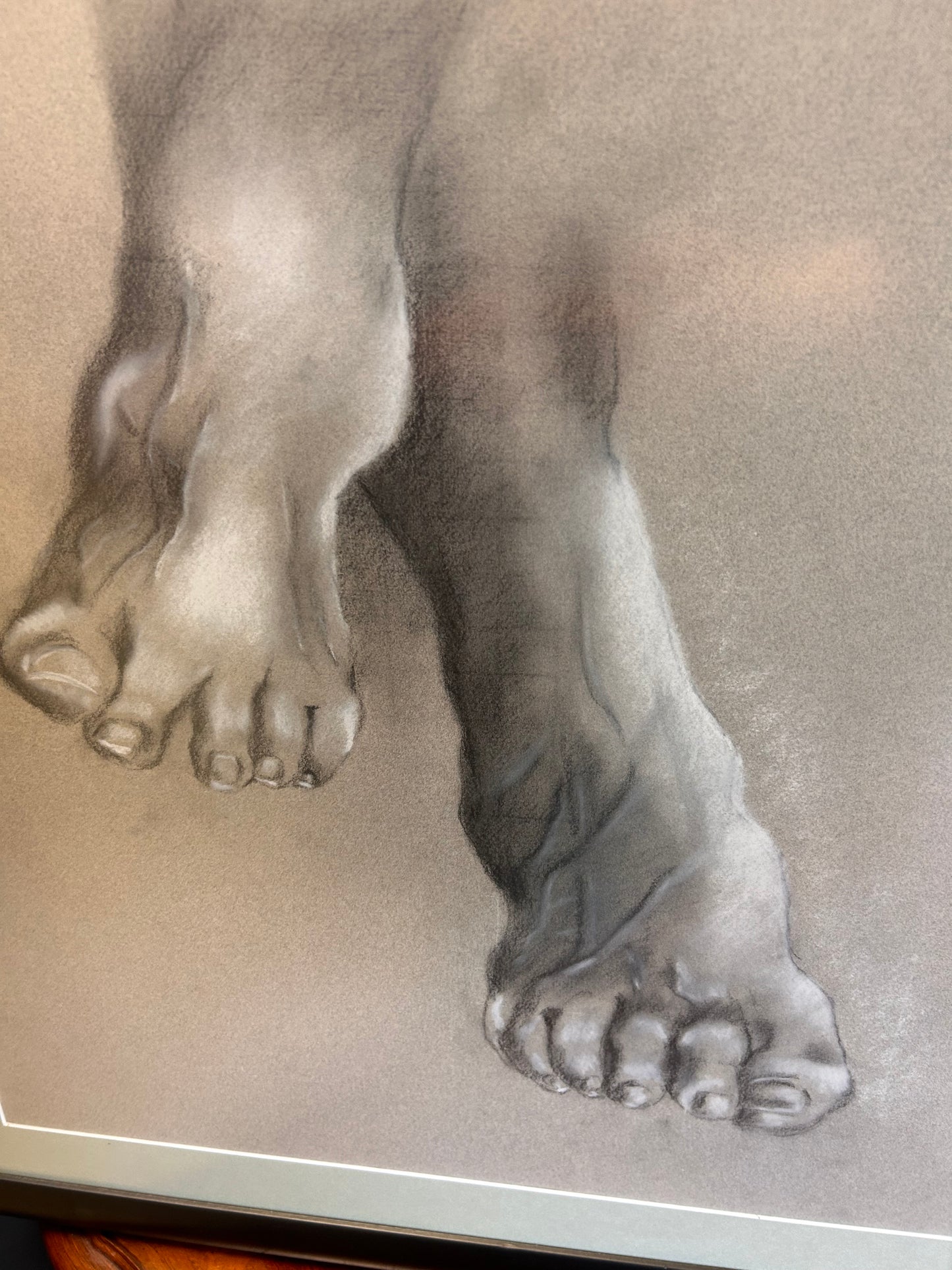 A Pair of large Pencil and Pastel drawn studies of feet Framed Glazed Art