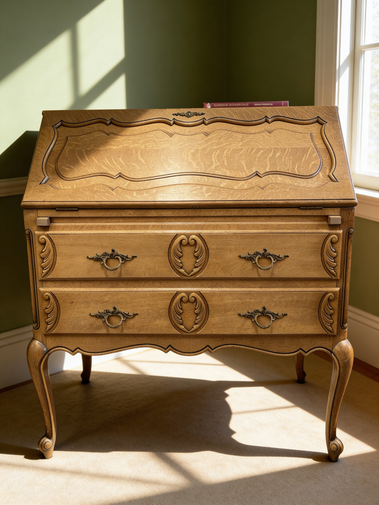 A French Lois XVI Style Vintage Fold down bureau writing desk drawers