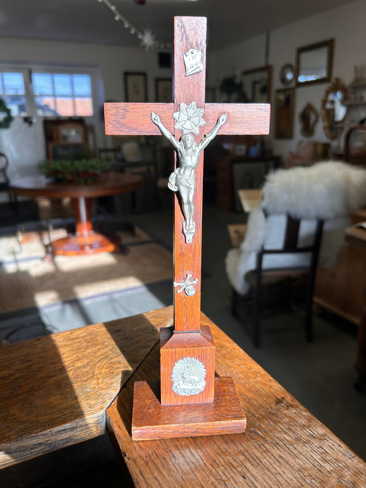 Antique crucifix cross with metal Jesus Christ figure