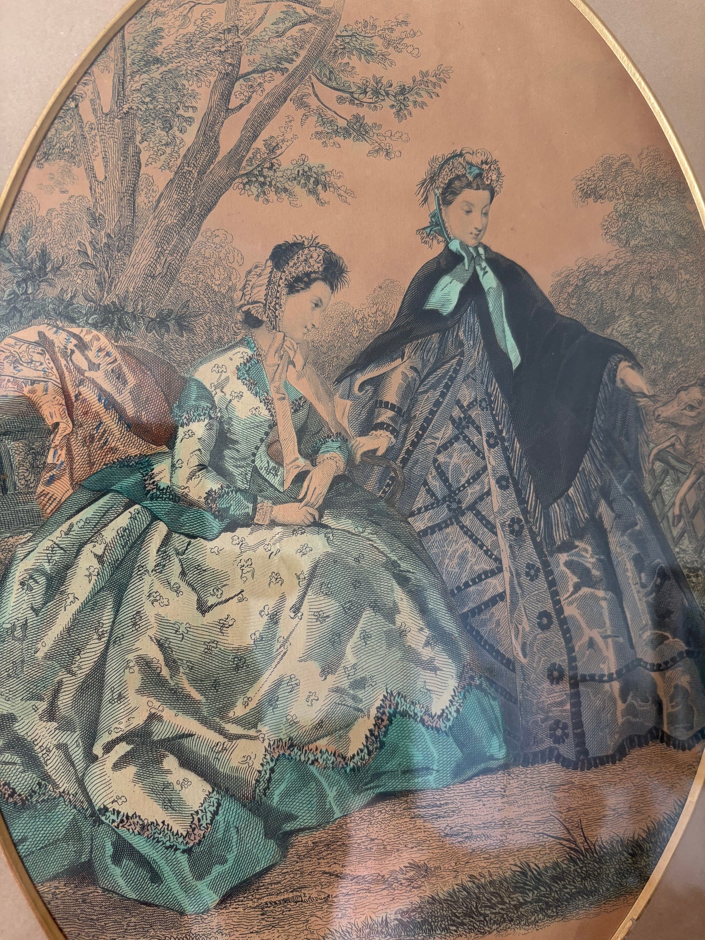 Oval Victorian French Le Mode Illustrate Framed Fashion Print