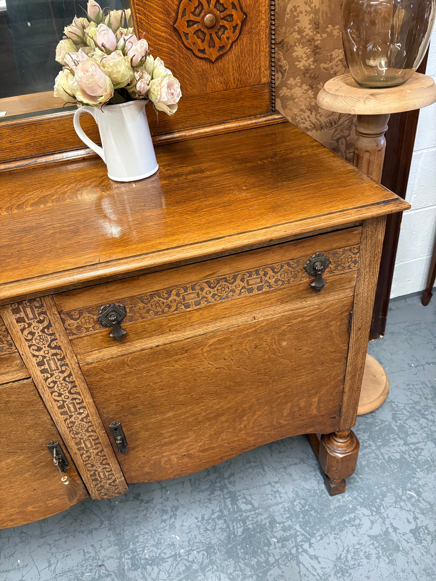 Antique Oak sideboard - Dresser Mirrored back - with Delivery