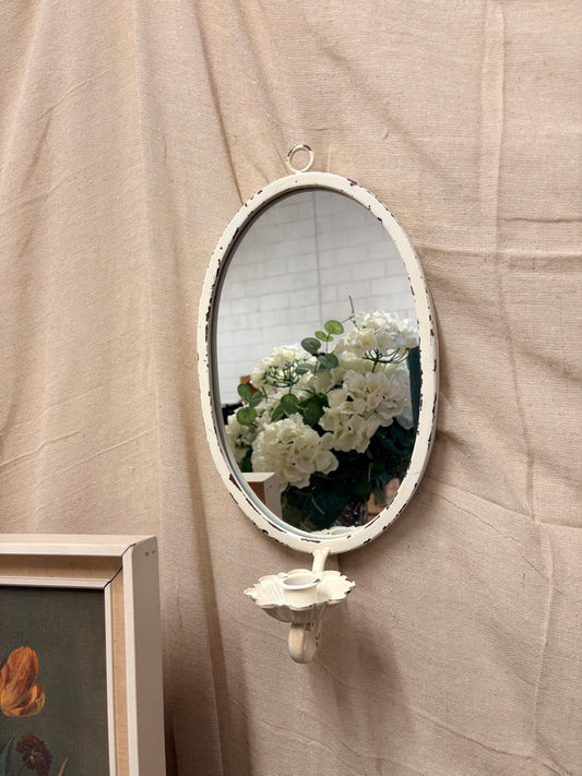Decorative Wall Candle sconce with mirror in Aged Antique White