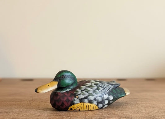 Decorative Vintage Wooden Duck Figurine - Folky Mallard Bird
