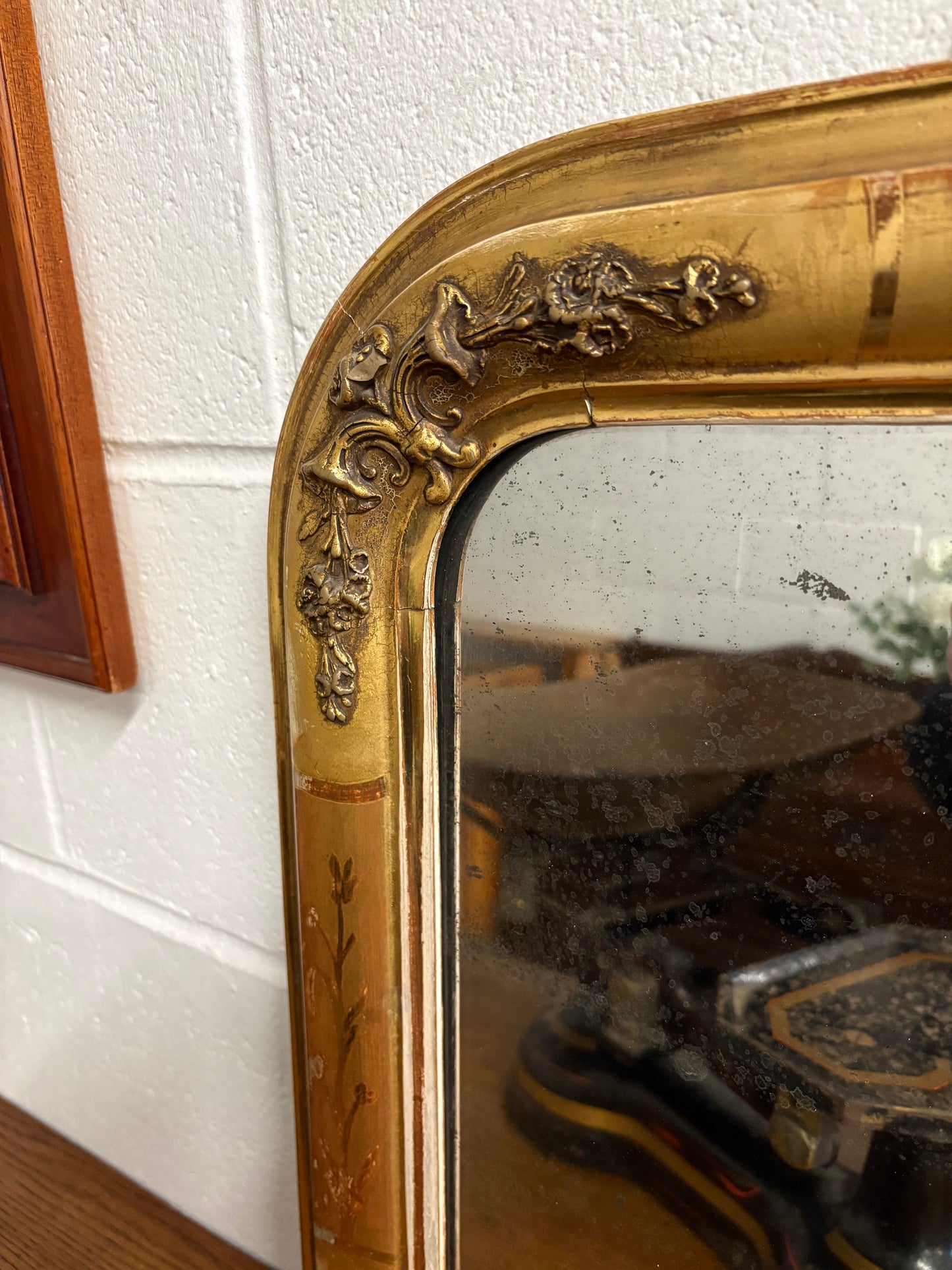 Stunning 19th Century Antique Gilt framed Foxed Glass overmantle mirror
