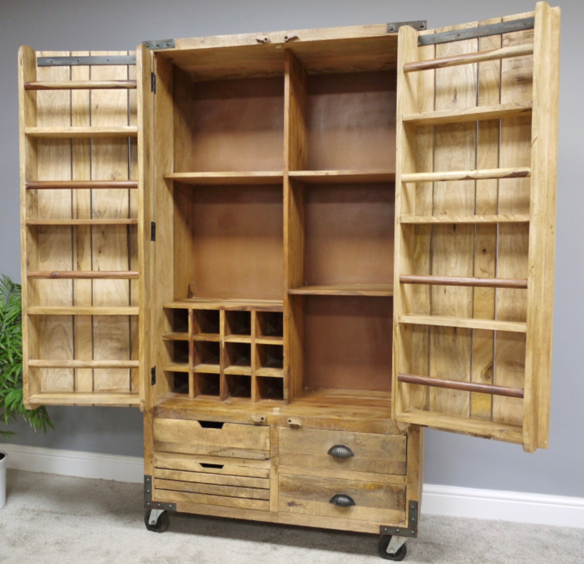 BESTSELLER Large Wooden Pantry Larder Kitchen Storage Unit Fitted out on wheels