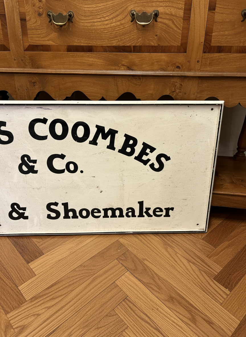 Vintage Coombs Salvaged Wooden Shop Front Advertising Sign writers