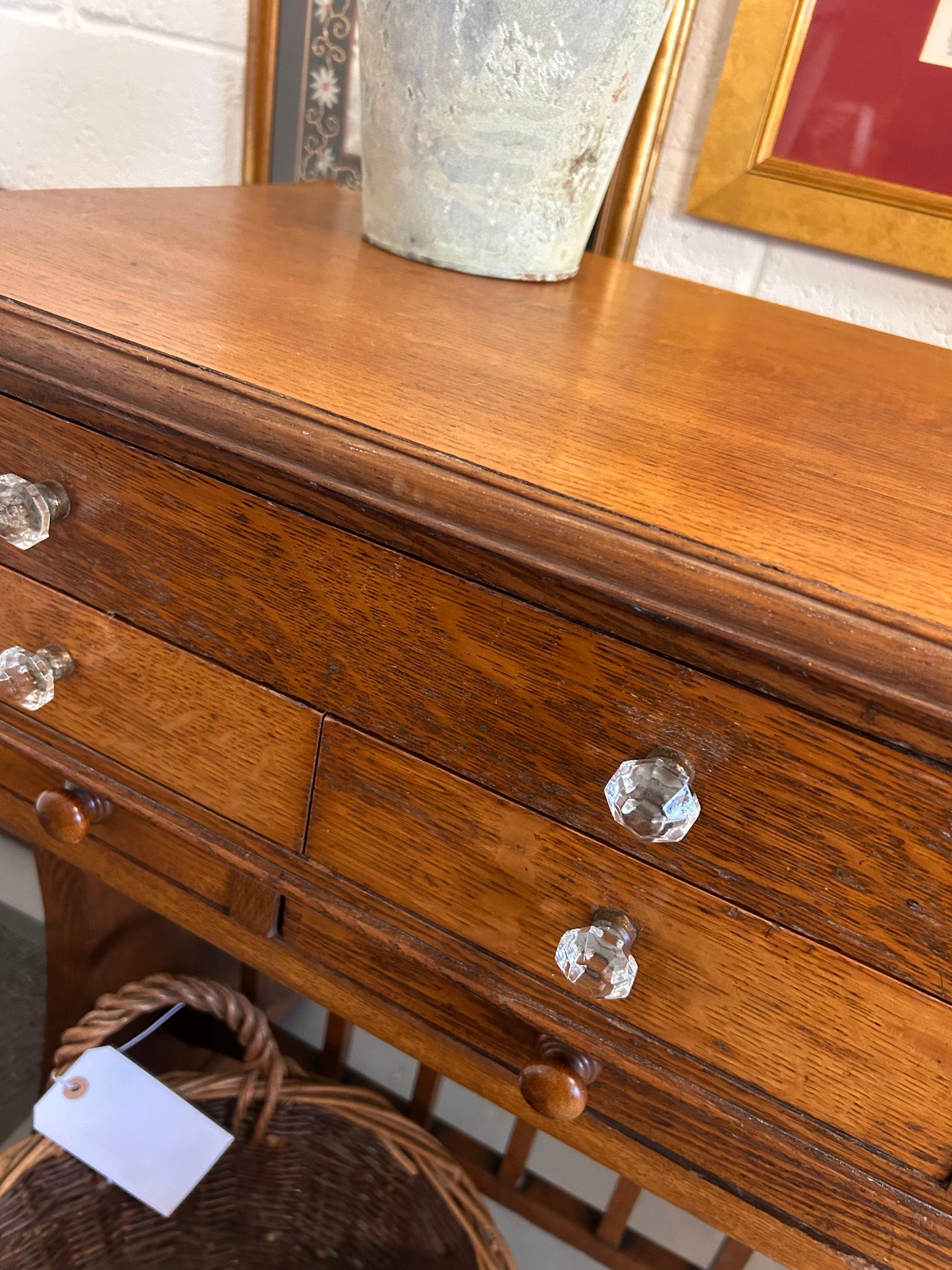 Antique Custom made Edwardian Opticians cabinet multi drawer with glass handles