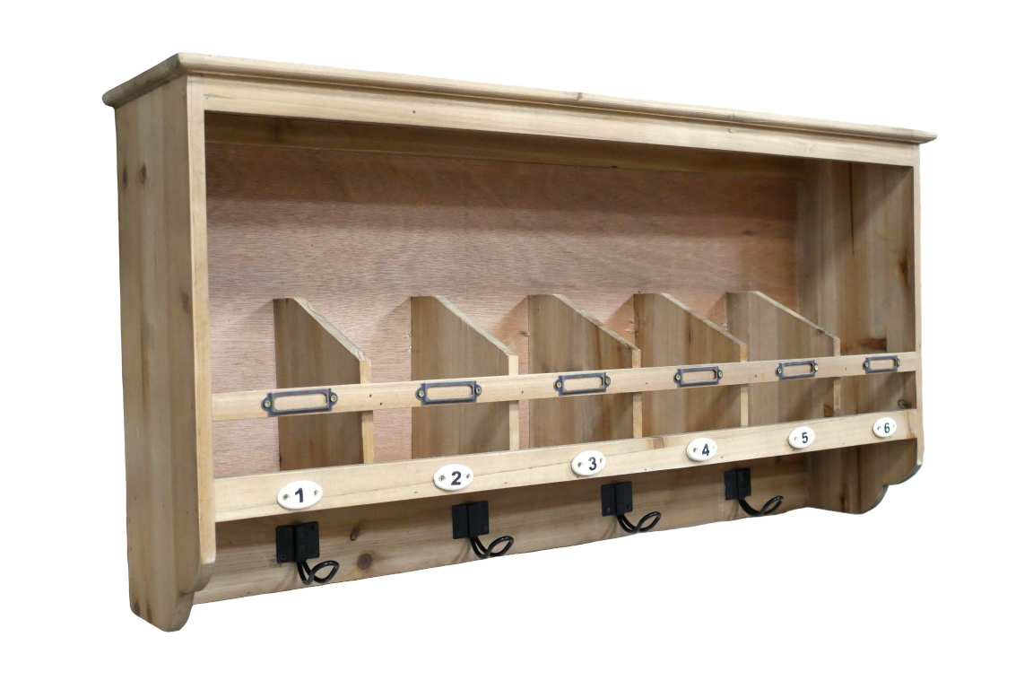 Rustic wooden wall shelf unit with hooks & Storage kitchen hall utility